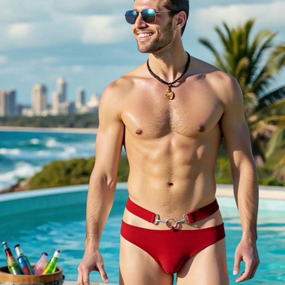 Stylish Red Men's Swim Briefs